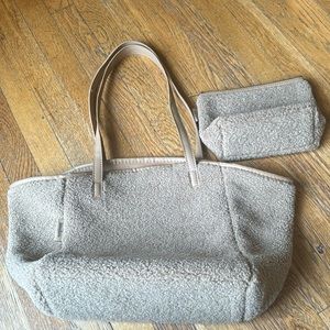 Nemian marcus tan fuzzy purse + pouch
